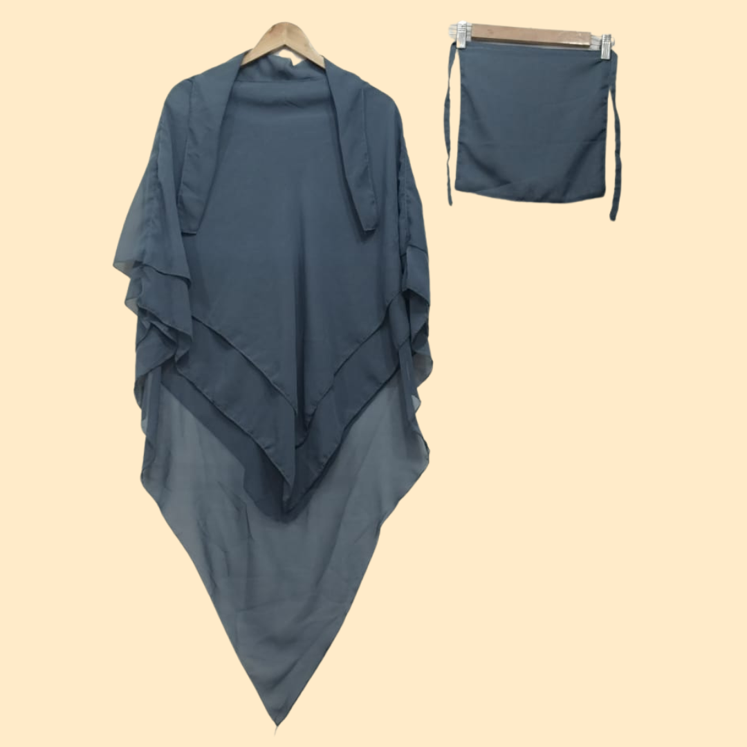 3 Layer Butterfly Khimar + Niqab Set - Diamond Blue