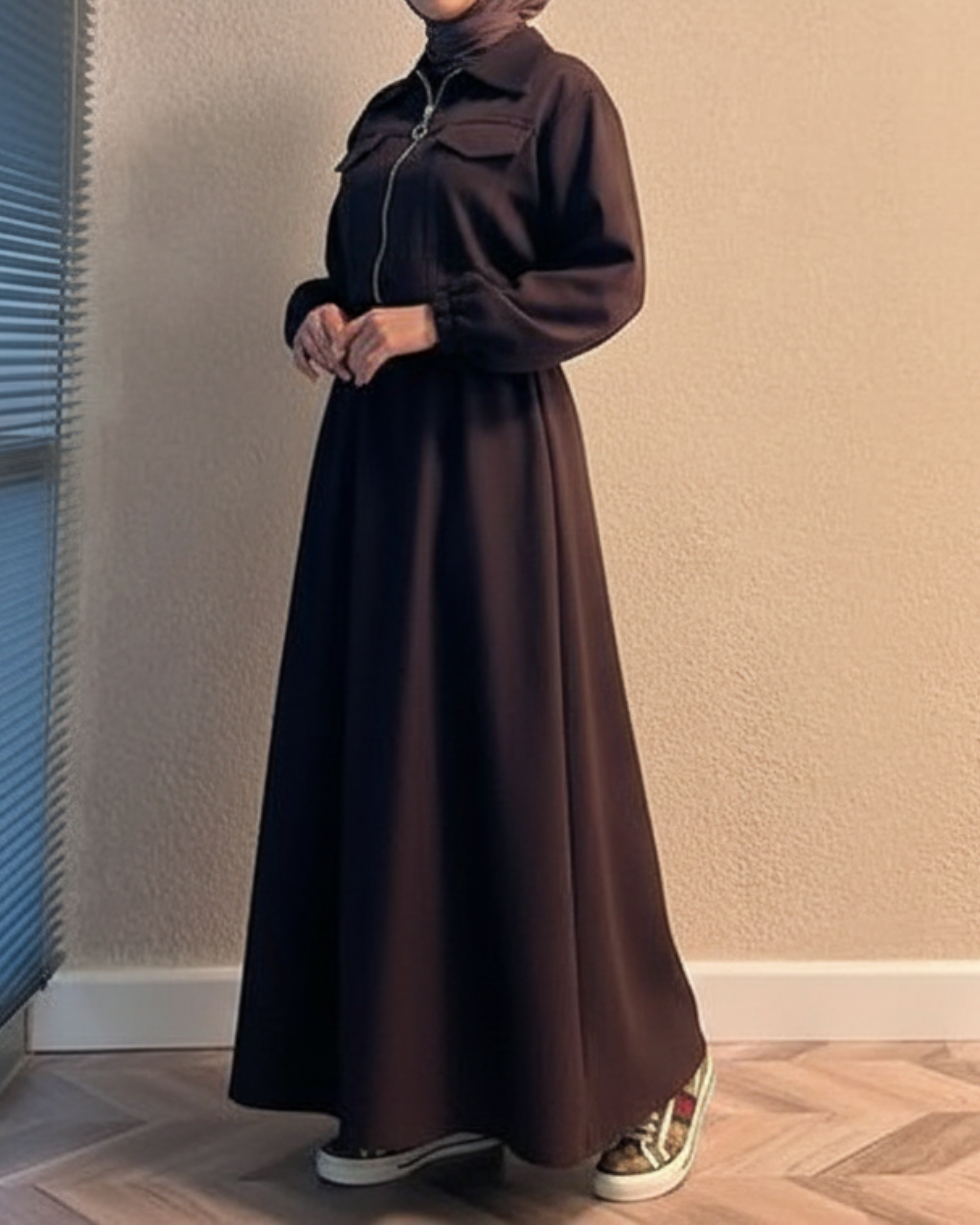 Two-Piece Fleece Modest Set – Dark Brown