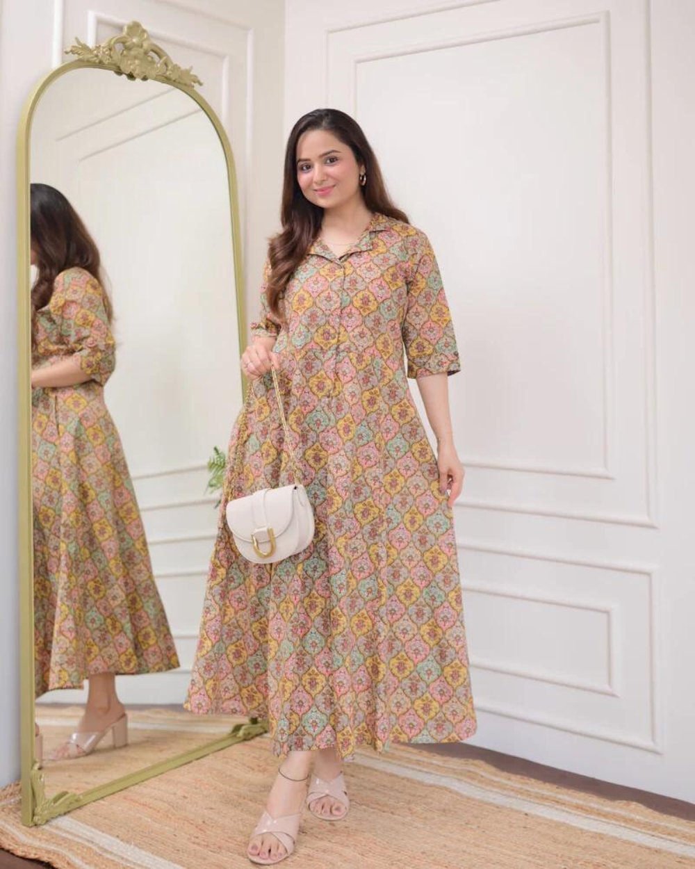 Multi Color Floral  A Line Dress