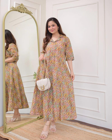 Multi Color Floral  A Line Dress