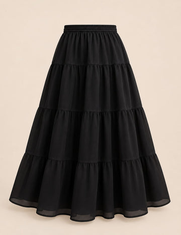 Belle- 3 Tiered Chiffon Skirt- Black