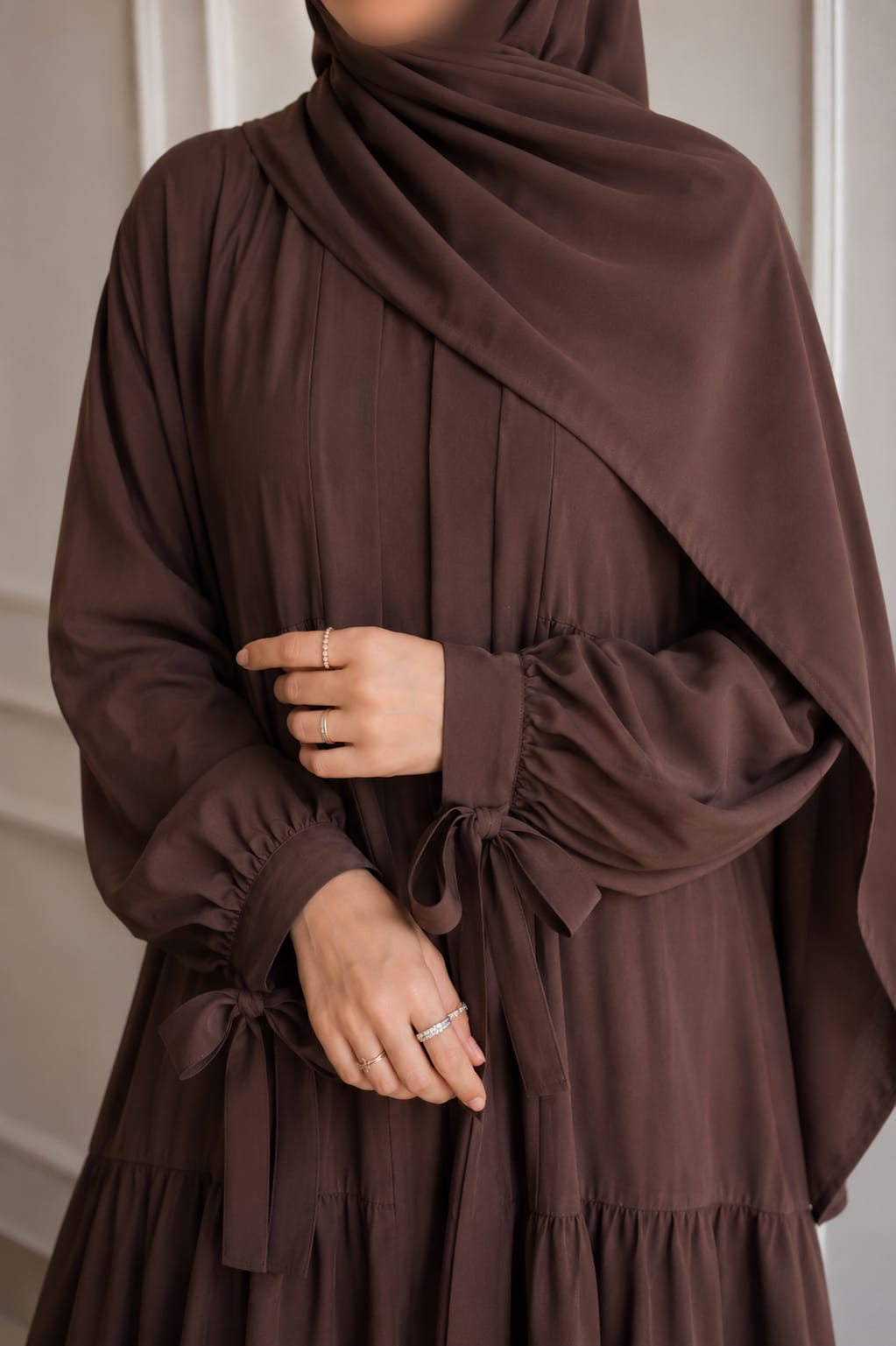 Flowy 3 Piece Abaya Set- Brown