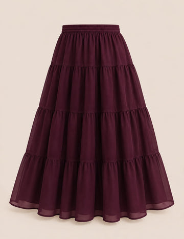 Cherry - 3 Tiered Chiffon Skirt - Maroon