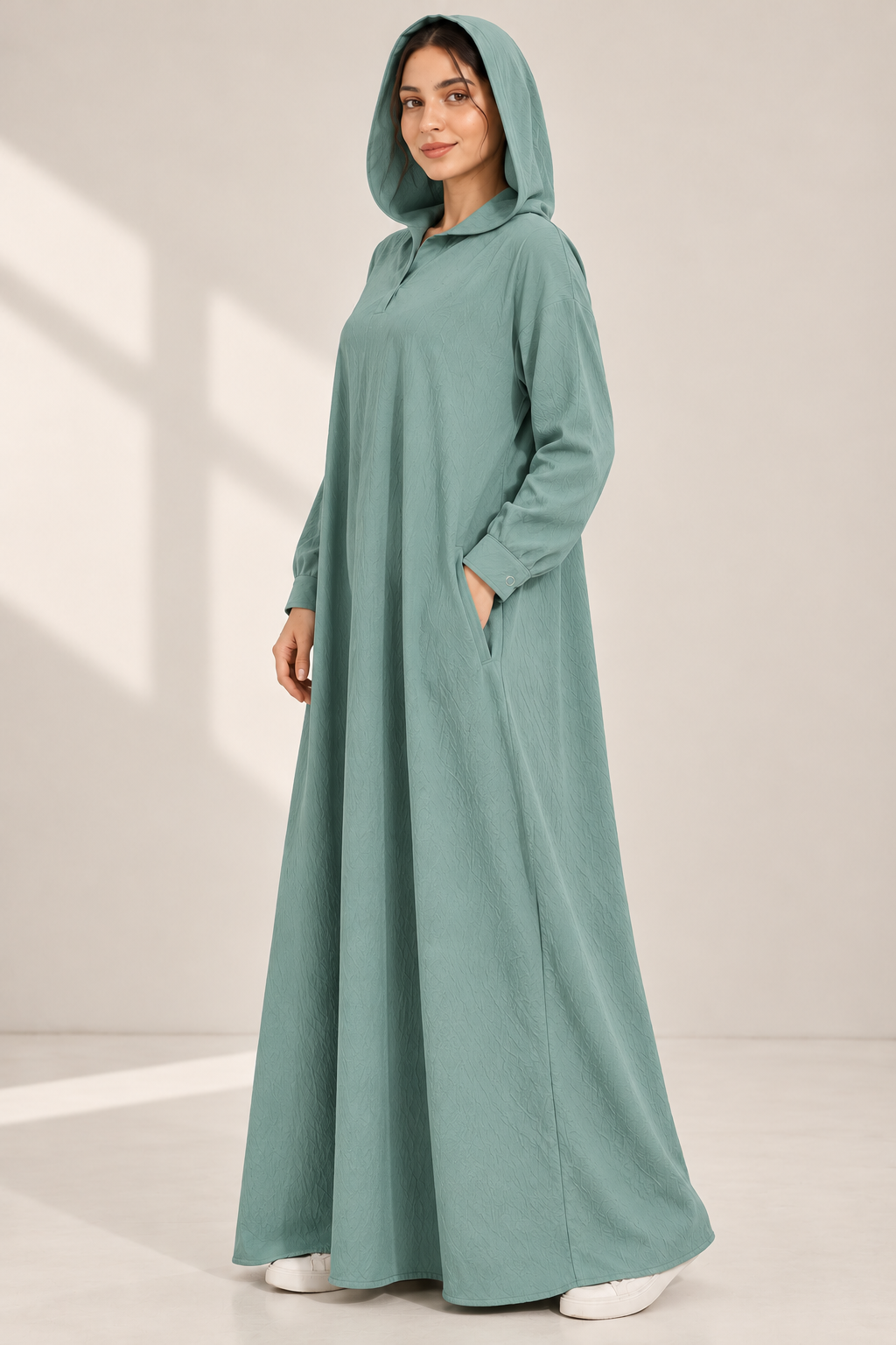 Textured Hooded Abaya – Sage