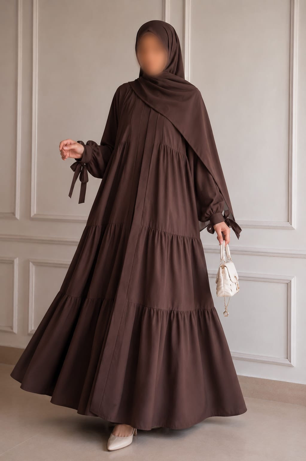 Flowy 3 Piece Abaya Set- Brown