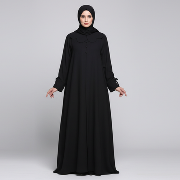 Petal Collar Buttoned Abaya- Black
