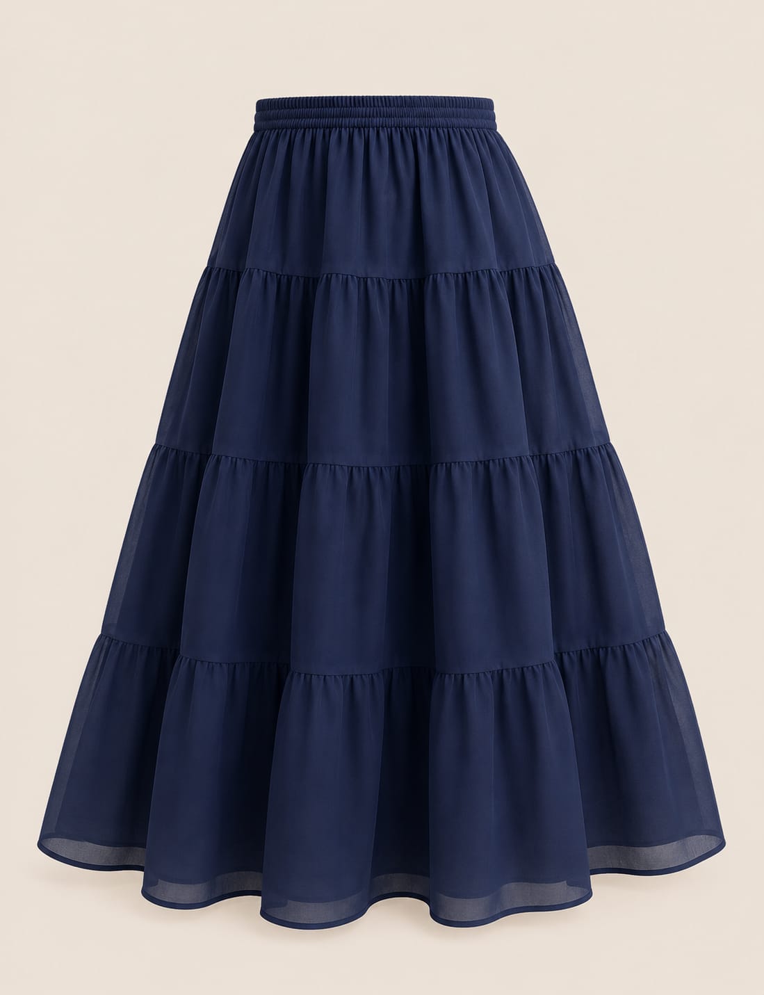 Dolphin-3 Tiered Chiffon Skirt - Navy