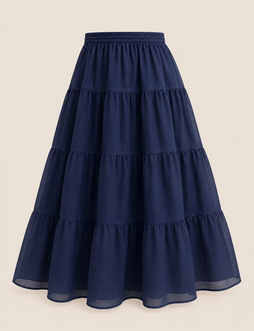 Dolphin-3 Tiered Chiffon Skirt - Navy