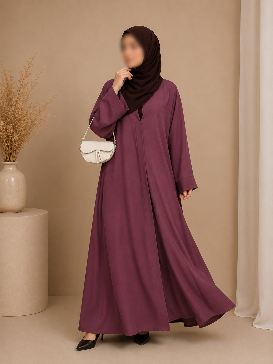 Everyday Front Open Abaya - Plum