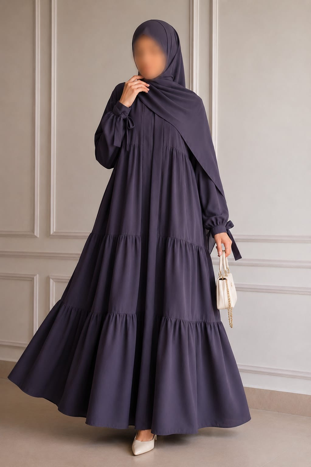 Flowy 3 Piece Abaya Set- Grey