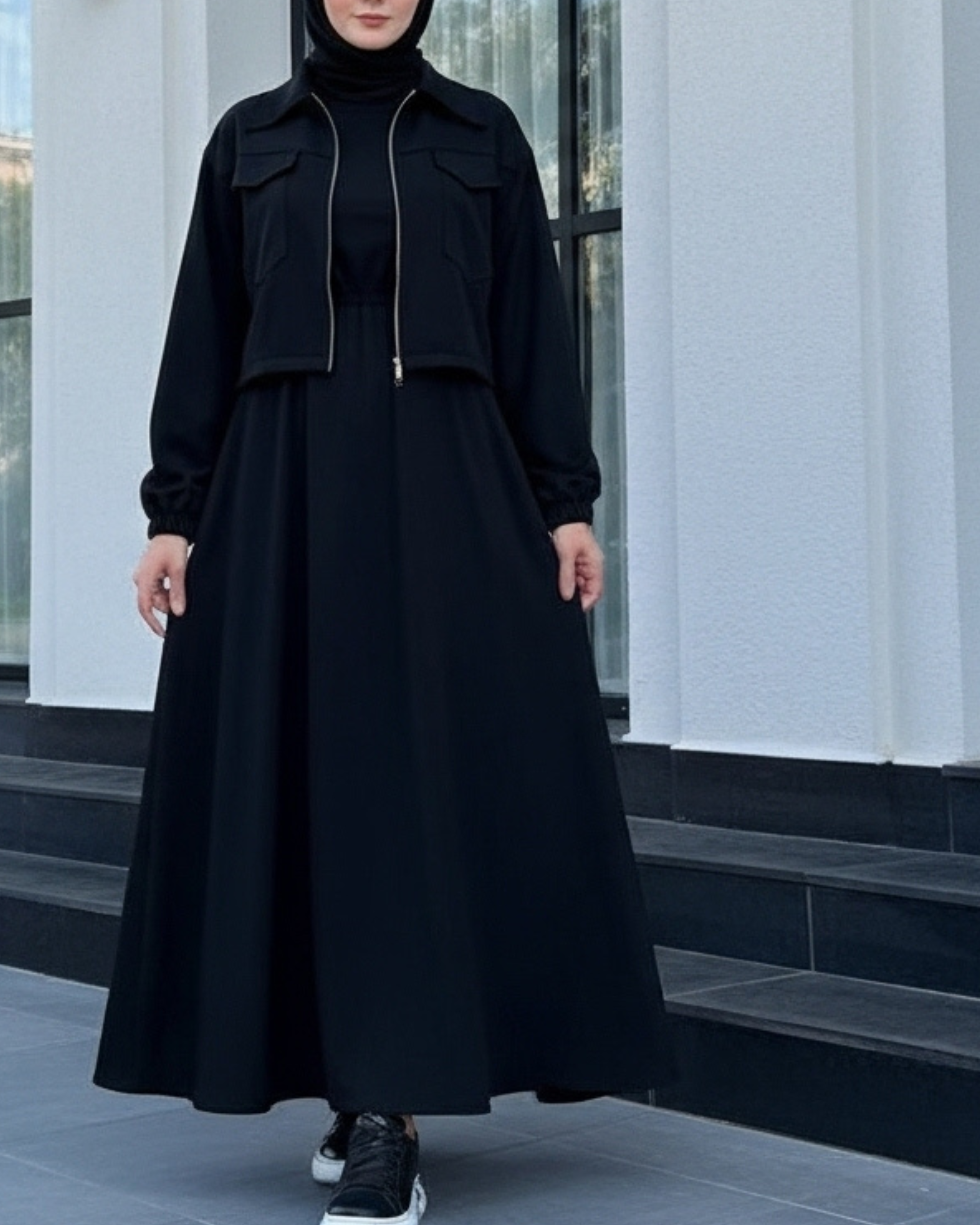 Two-Piece Fleece Modest Set – Black