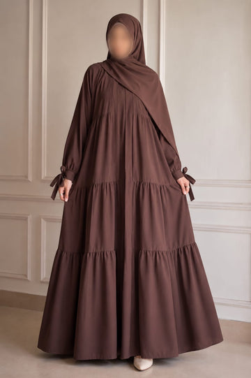 Flowy 3 Piece Abaya Set- Brown