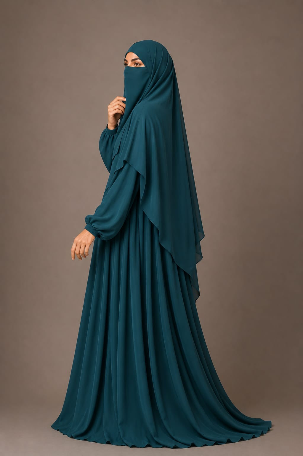 3 Piece Abaya Set (Abaya  Khimar  Niqab) - Zinc