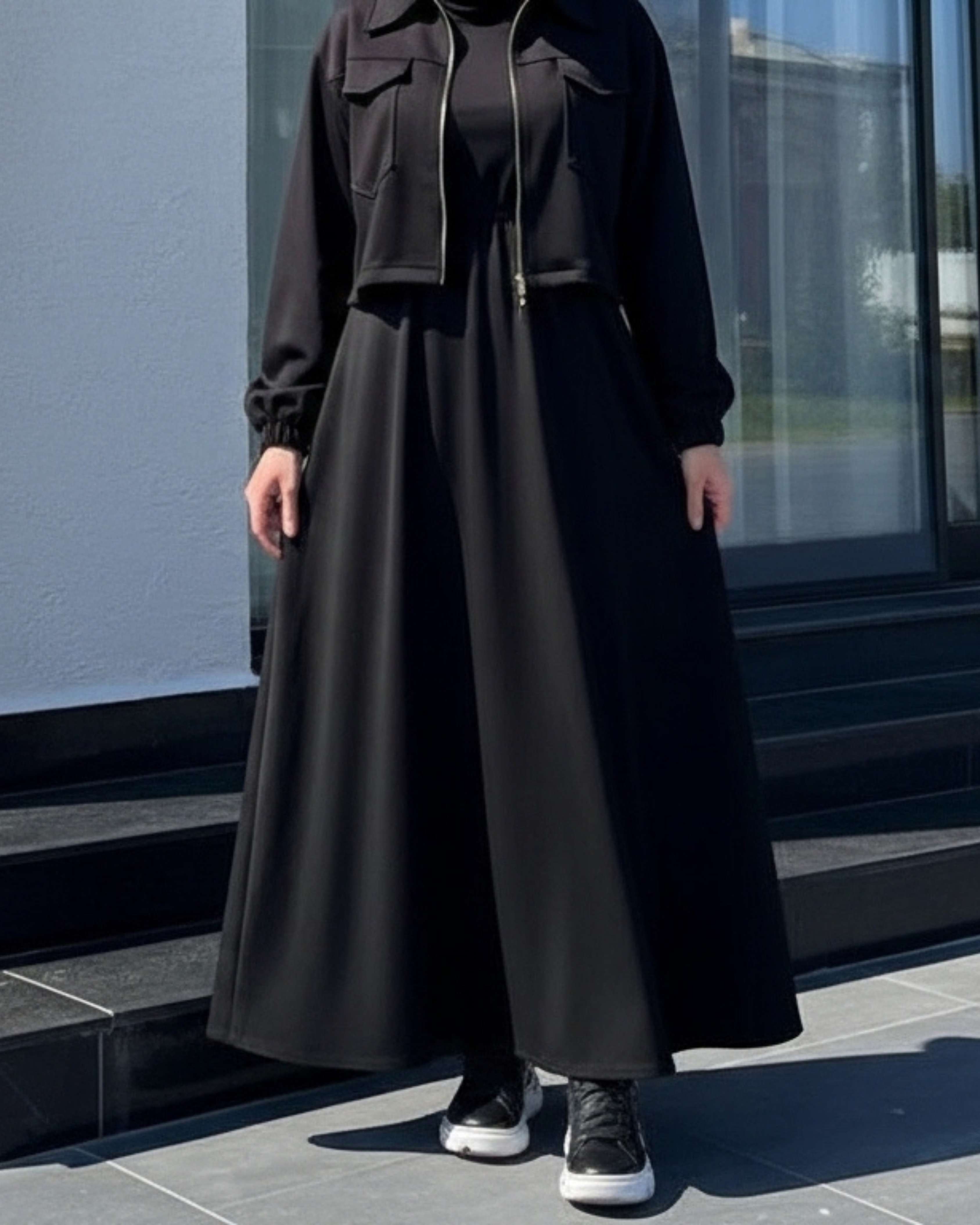 Two-Piece Fleece Modest Set – Black