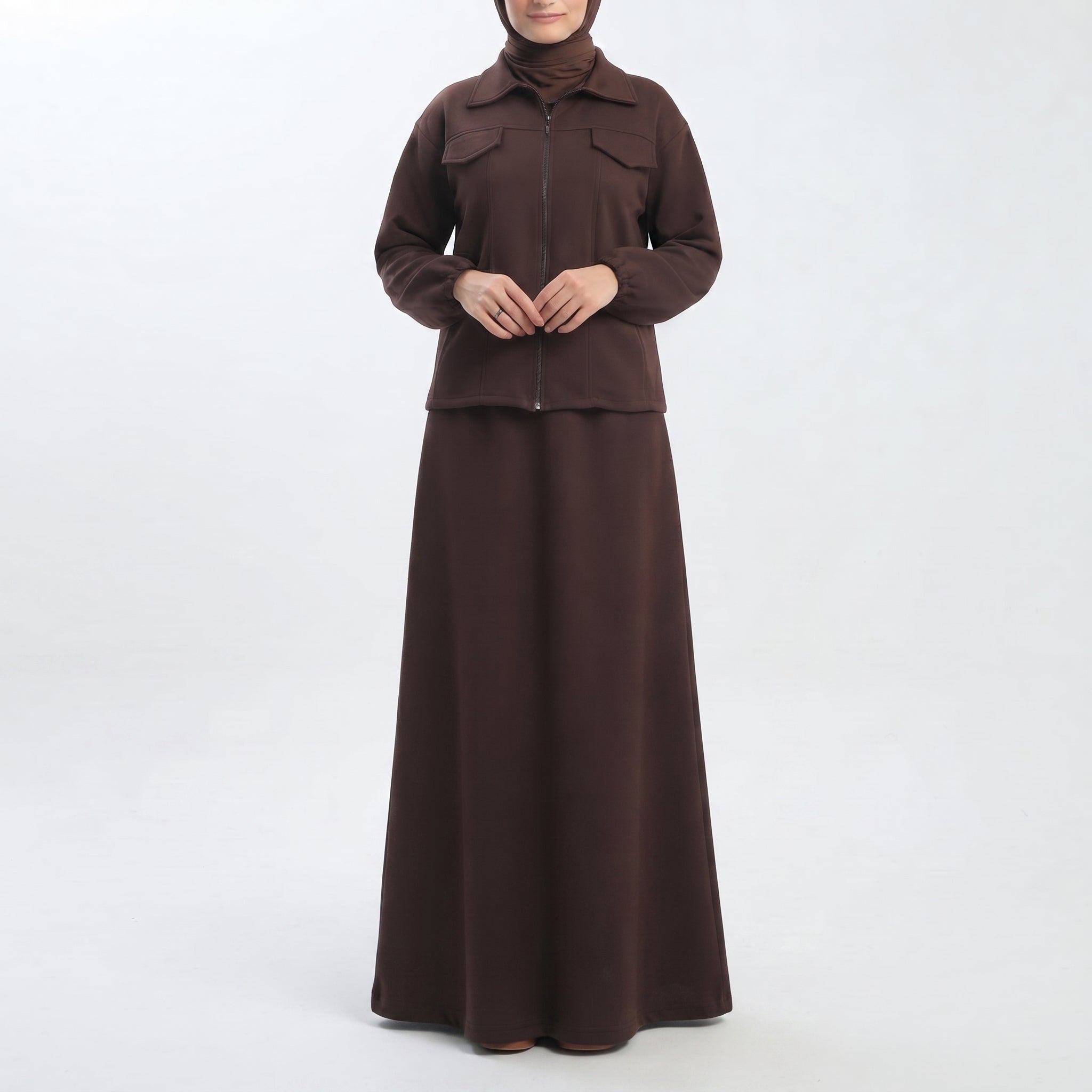 Two-Piece Fleece Modest Set â?? Dark Brown
