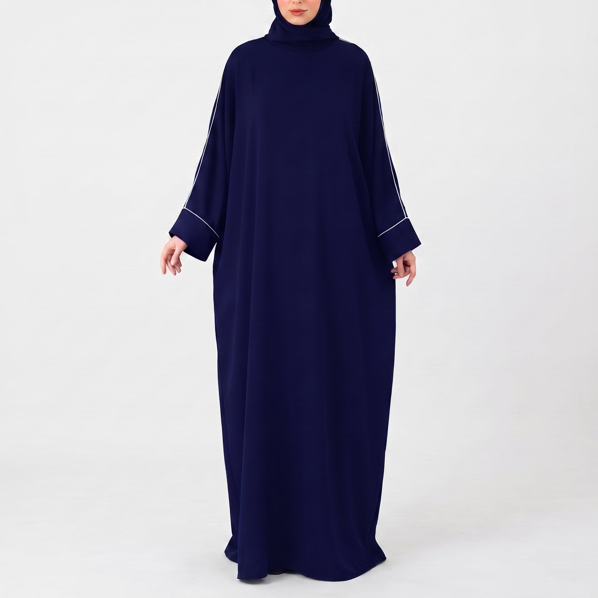 Piping Abaya- Navy Blue