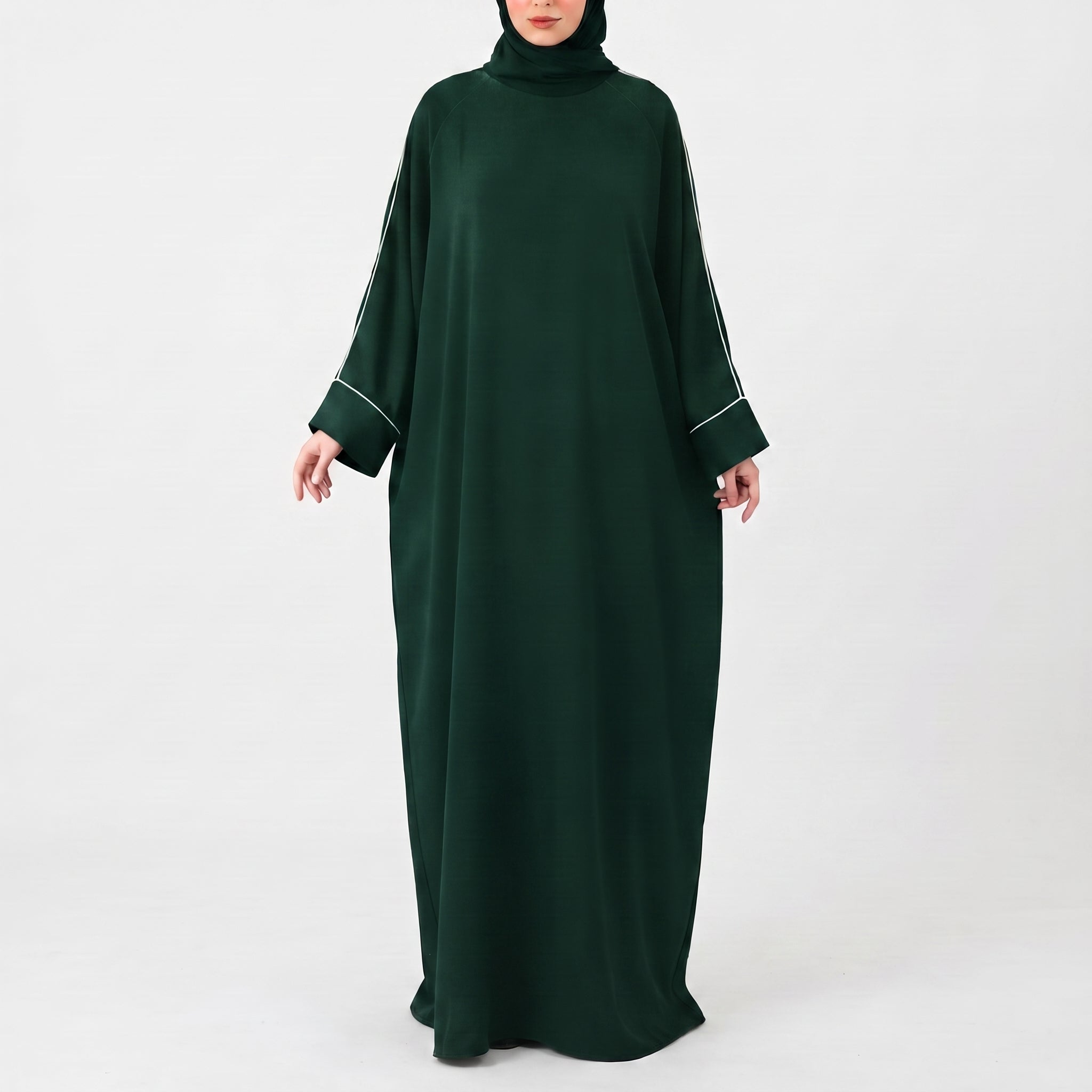 Piping Abaya- Dark Green