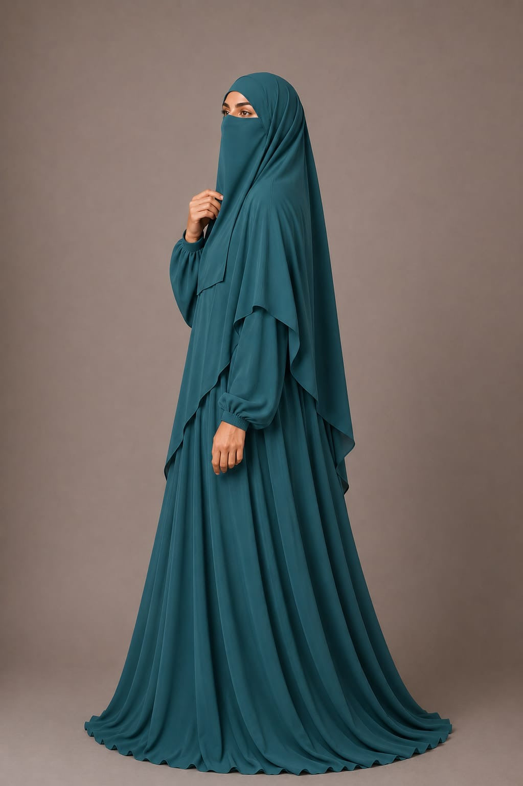 3 Piece Abaya Set (Abaya  Khimar  Niqab) - Zinc