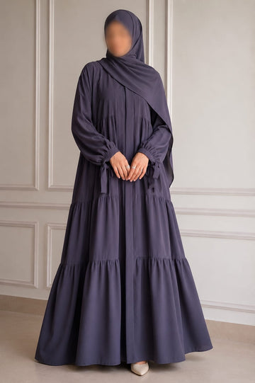 Flowy 3 Piece Abaya Set- Grey