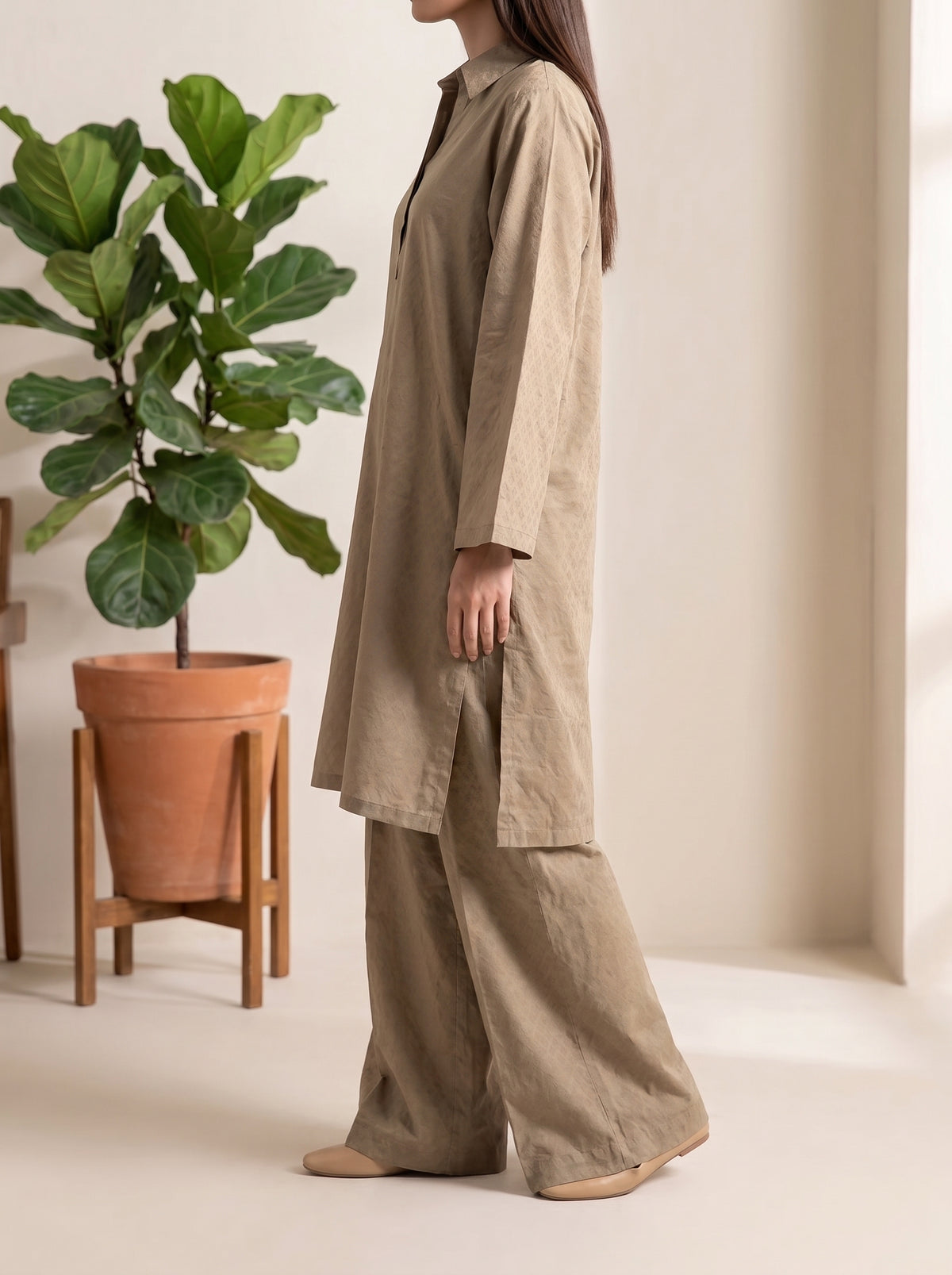 SOLACE- 2PC COTTON COORD SET- KHAKI