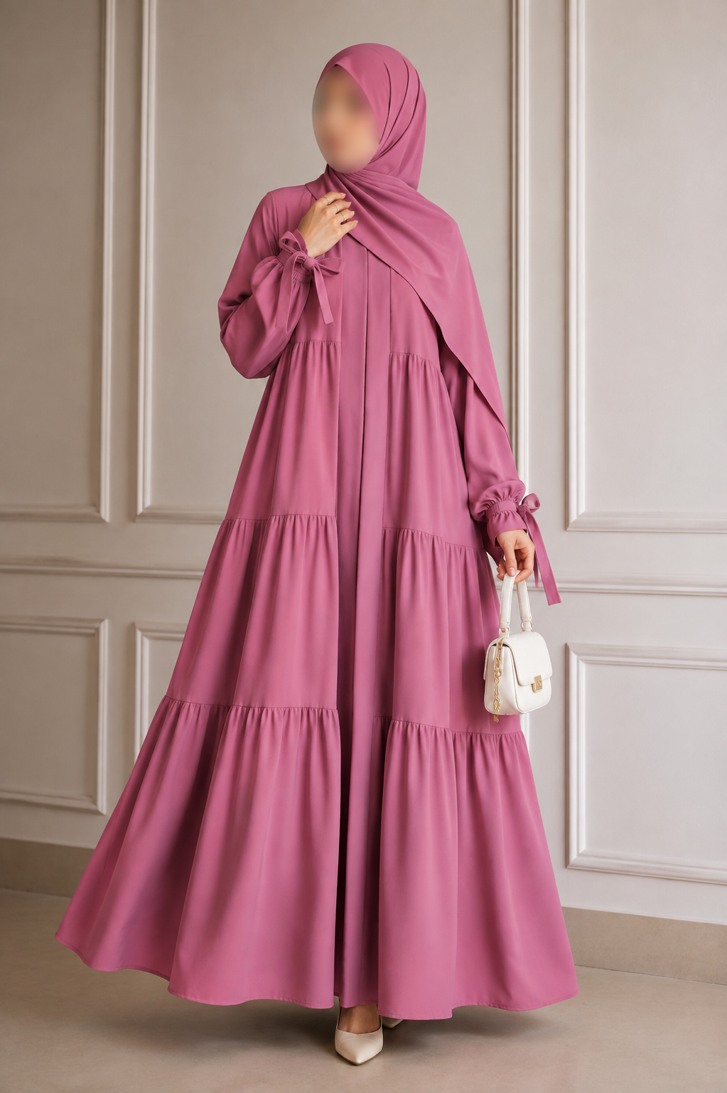 Flowy 3 Piece Abaya Set- Teapink