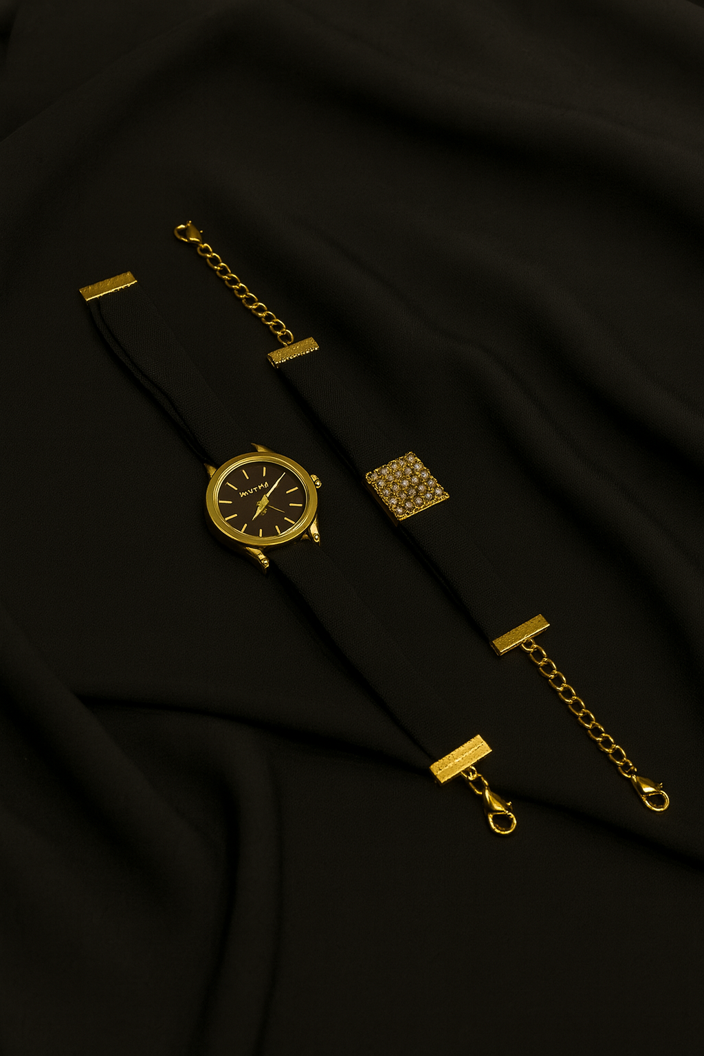 HIJAB  MATCHING WATCH  BRACELET SET- BLACK