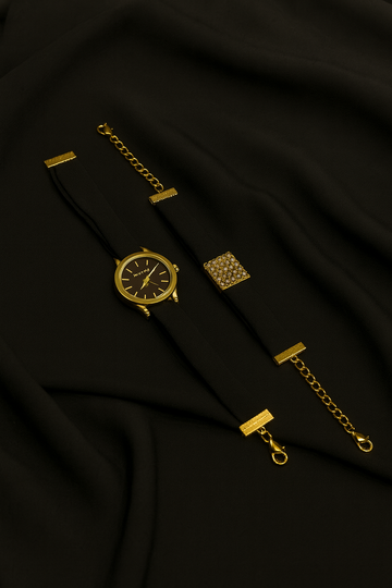 HIJAB  MATCHING WATCH  BRACELET SET- BLACK