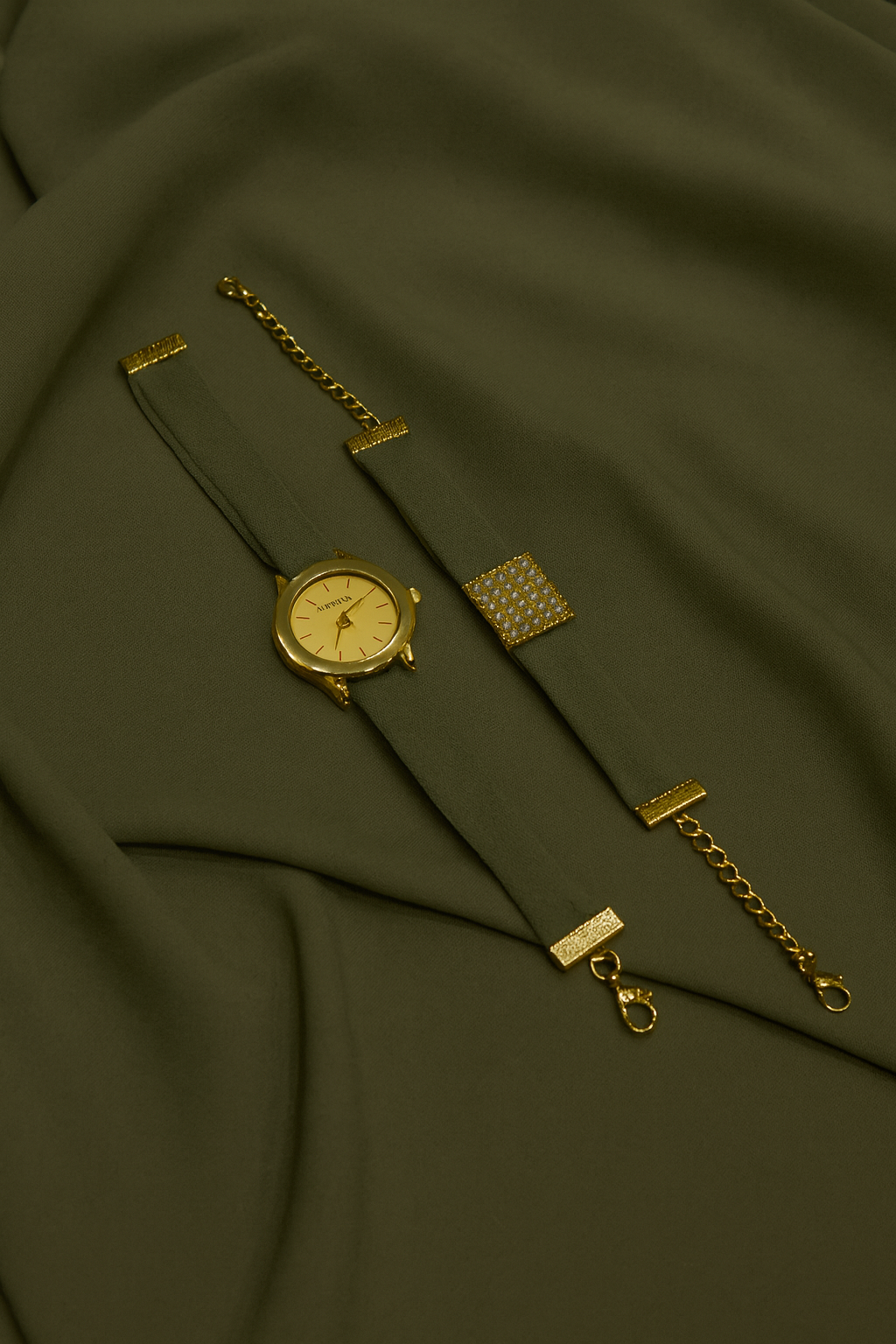 HIJAB  MATCHING WATCH  BRACELET SET- OLIVE