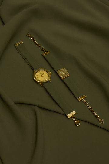 HIJAB  MATCHING WATCH  BRACELET SET- OLIVE