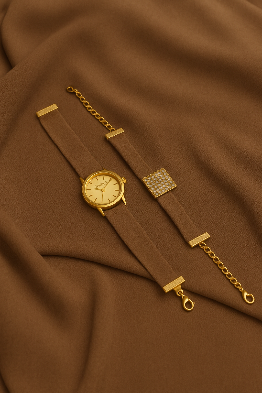 HIJAB  MATCHING WATCH  BRACELET SET- BROWN