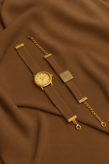 HIJAB  MATCHING WATCH  BRACELET SET- BROWN