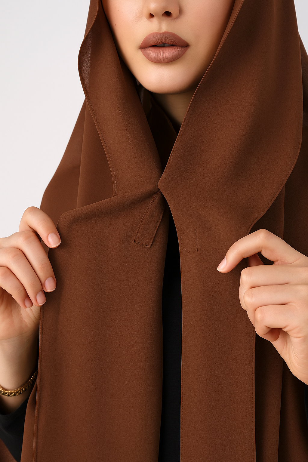 GEORGETTE HIJAB WITH ATTACHED CAP  MAGNETS- DARK BROWN