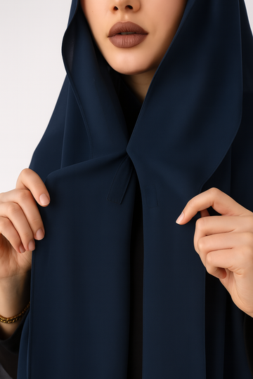 GEORGETTE HIJAB WITH ATTACHED CAP  MAGNETS- NAVY BLUE
