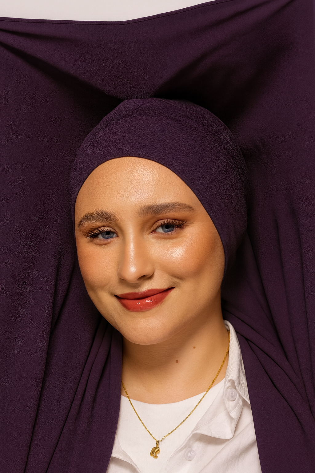 GEORGETTE HIJAB WITH ATTACHED CAP  MAGNETS- PURPLE