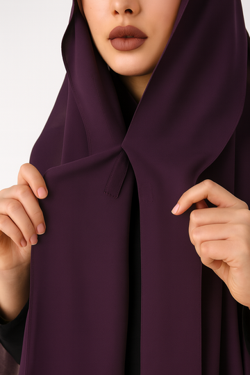 GEORGETTE HIJAB WITH ATTACHED CAP  MAGNETS- PURPLE