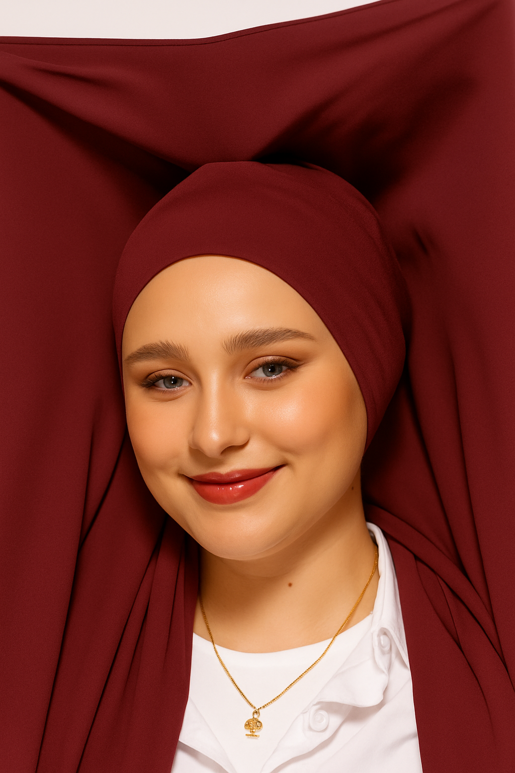 GEORGETTE HIJAB WITH ATTACHED CAP  MAGNETS- WINE
