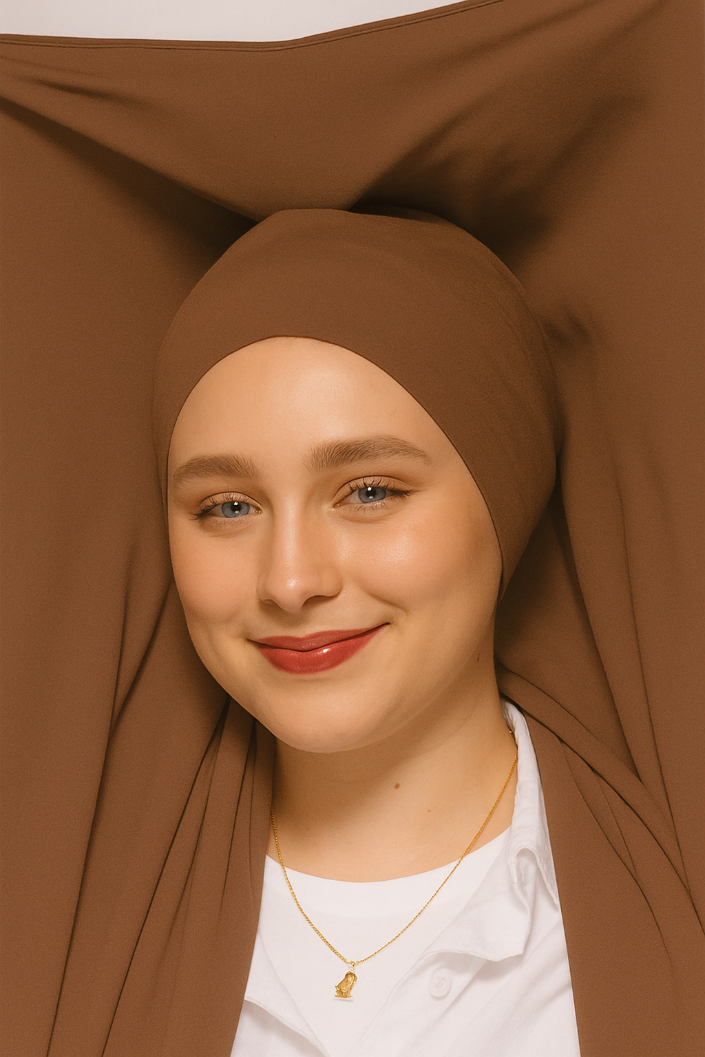 GEORGETTE HIJAB WITH ATTACHED CAP  MAGNETS- COCOA BROWN