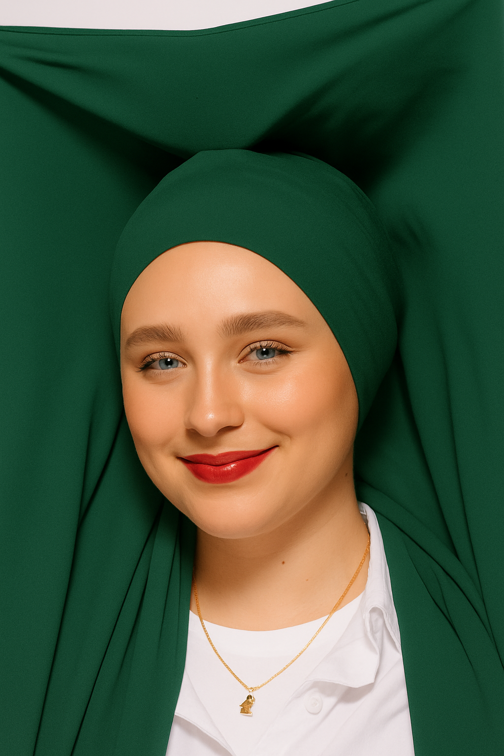 GEORGETTE HIJAB WITH ATTACHED CAP + MAGNETS- BOTTLE GREEN