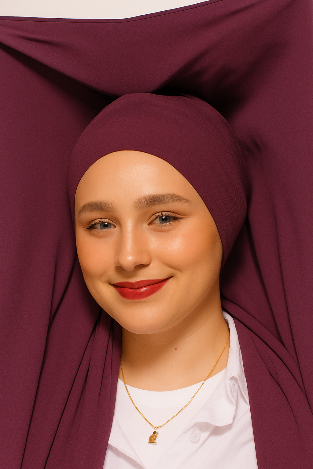 GEORGETTE HIJAB WITH ATTACHED CAP  MAGNETS- PLUM