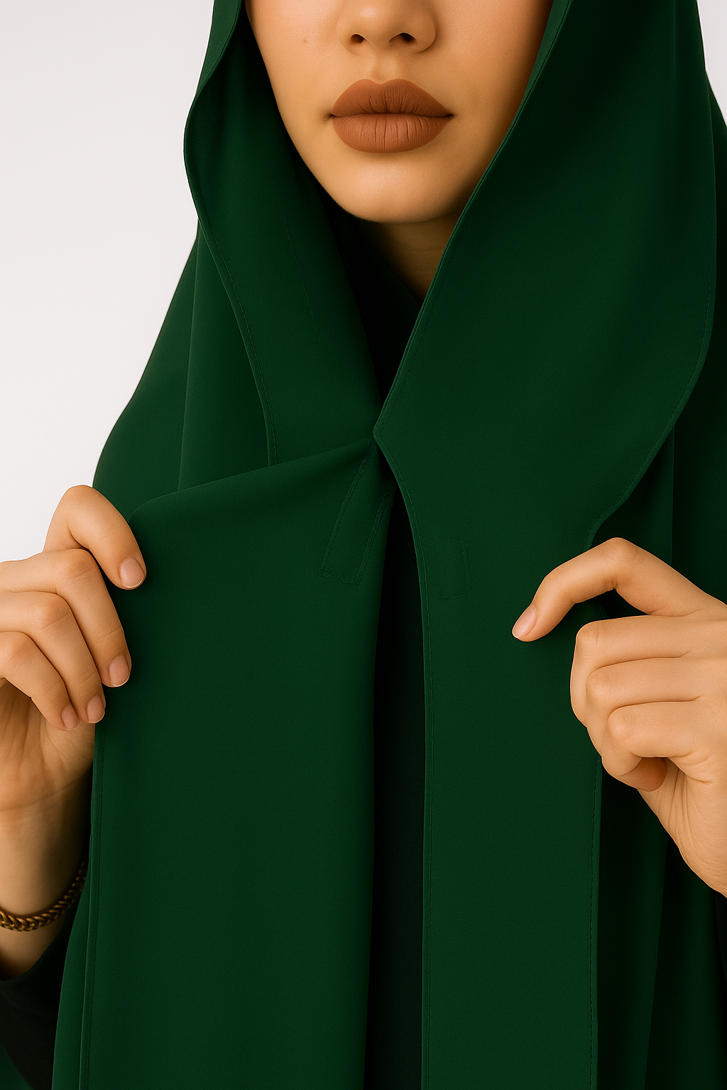 GEORGETTE HIJAB WITH ATTACHED CAP + MAGNETS- BOTTLE GREEN