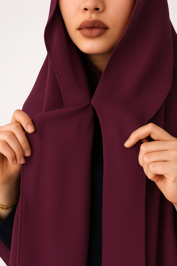 GEORGETTE HIJAB WITH ATTACHED CAP  MAGNETS- PLUM