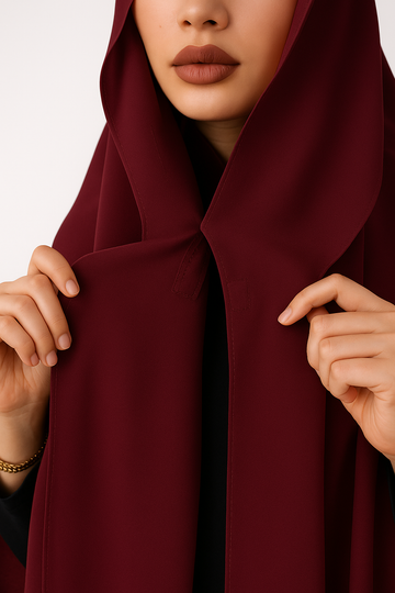 GEORGETTE HIJAB WITH ATTACHED CAP  MAGNETS- WINE