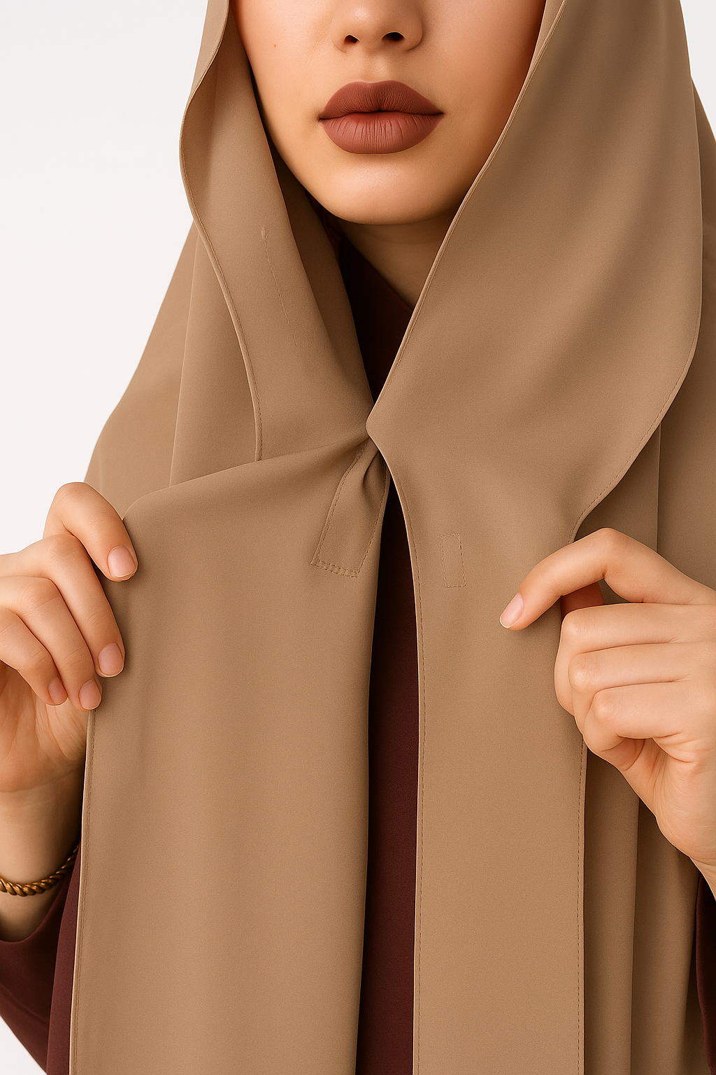 GEORGETTE HIJAB WITH ATTACHED CAP + MAGNETS- CREME