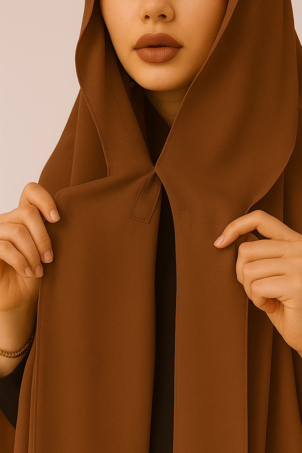 GEORGETTE HIJAB WITH ATTACHED CAP  MAGNETS- COCOA BROWN