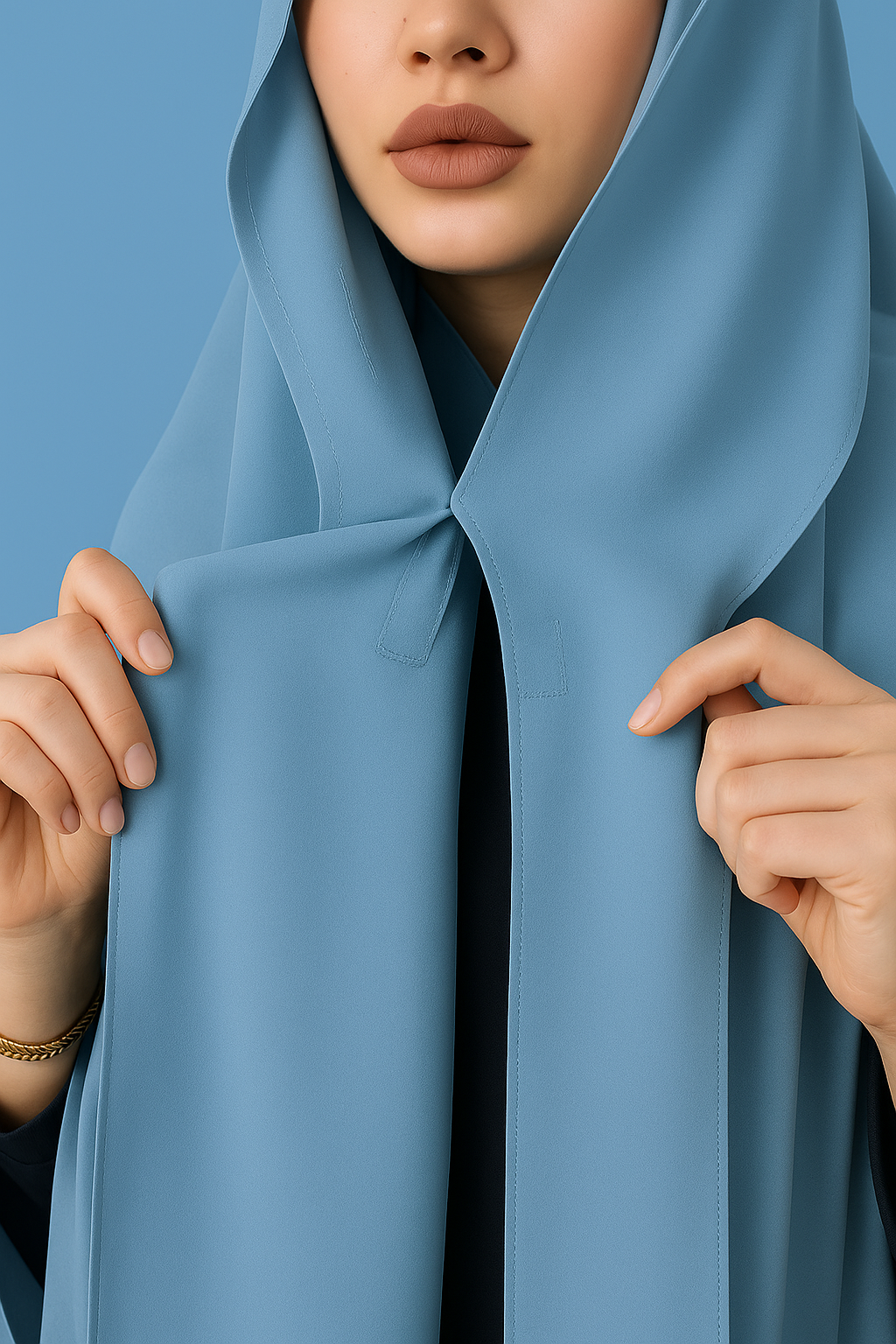 GEORGETTE HIJAB WITH ATTACHED CAP  MAGNETS- SKY BLUE