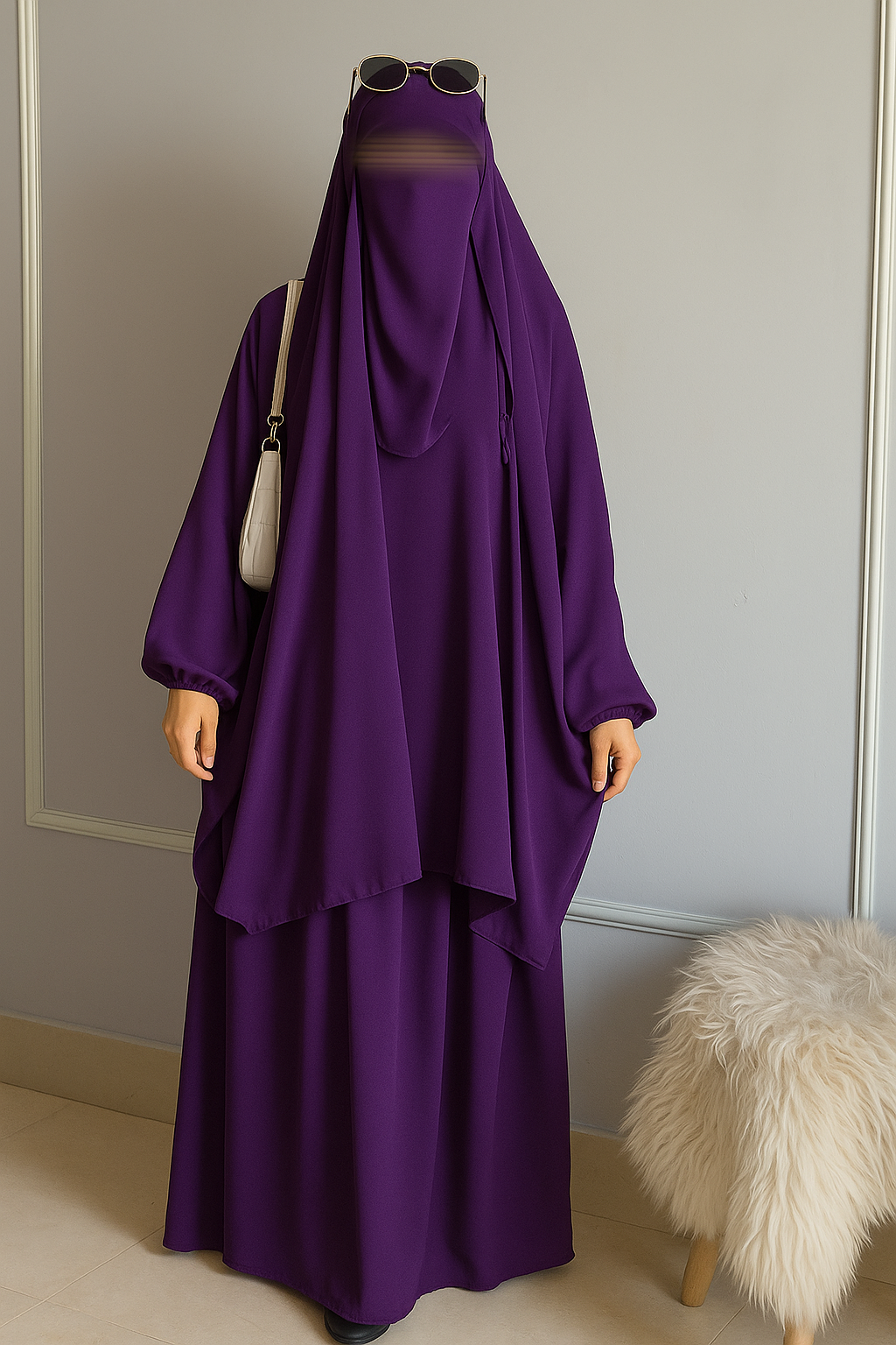 3 Piece Jilbab Set (Jilbab + Skirt + Khimar) -Purple