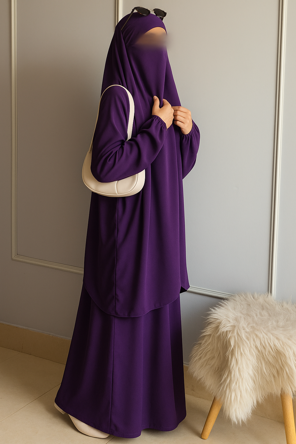 3 Piece Jilbab Set (Jilbab + Skirt + Khimar) -Purple