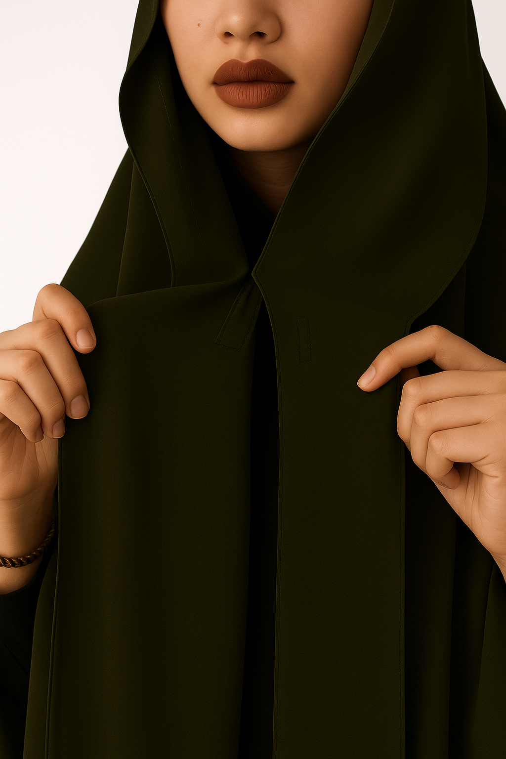 GEORGETTE HIJAB WITH ATTACHED CAP  MAGNETS- OLIVE