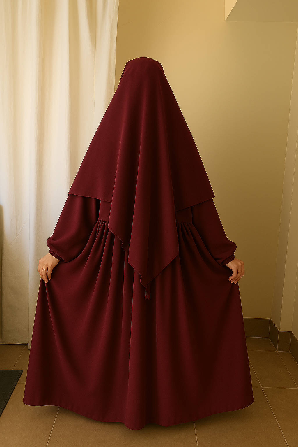 3 Piece Abaya Set (Abaya + Khimar + Niqab) - MAROON