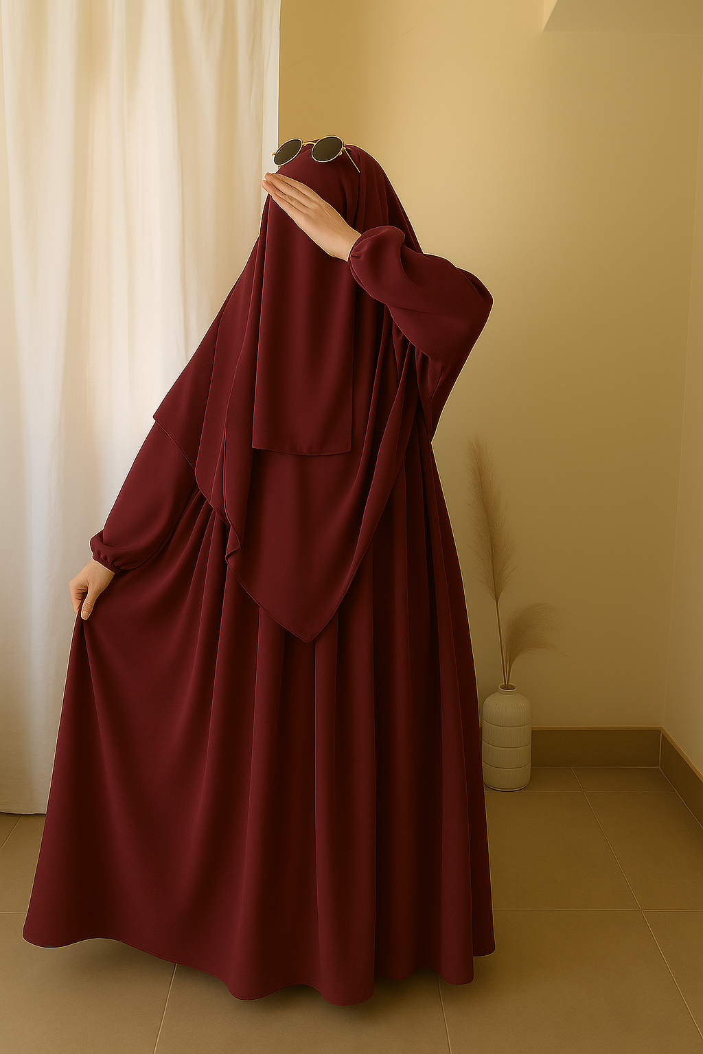 3 Piece Abaya Set (Abaya + Khimar + Niqab) - MAROON